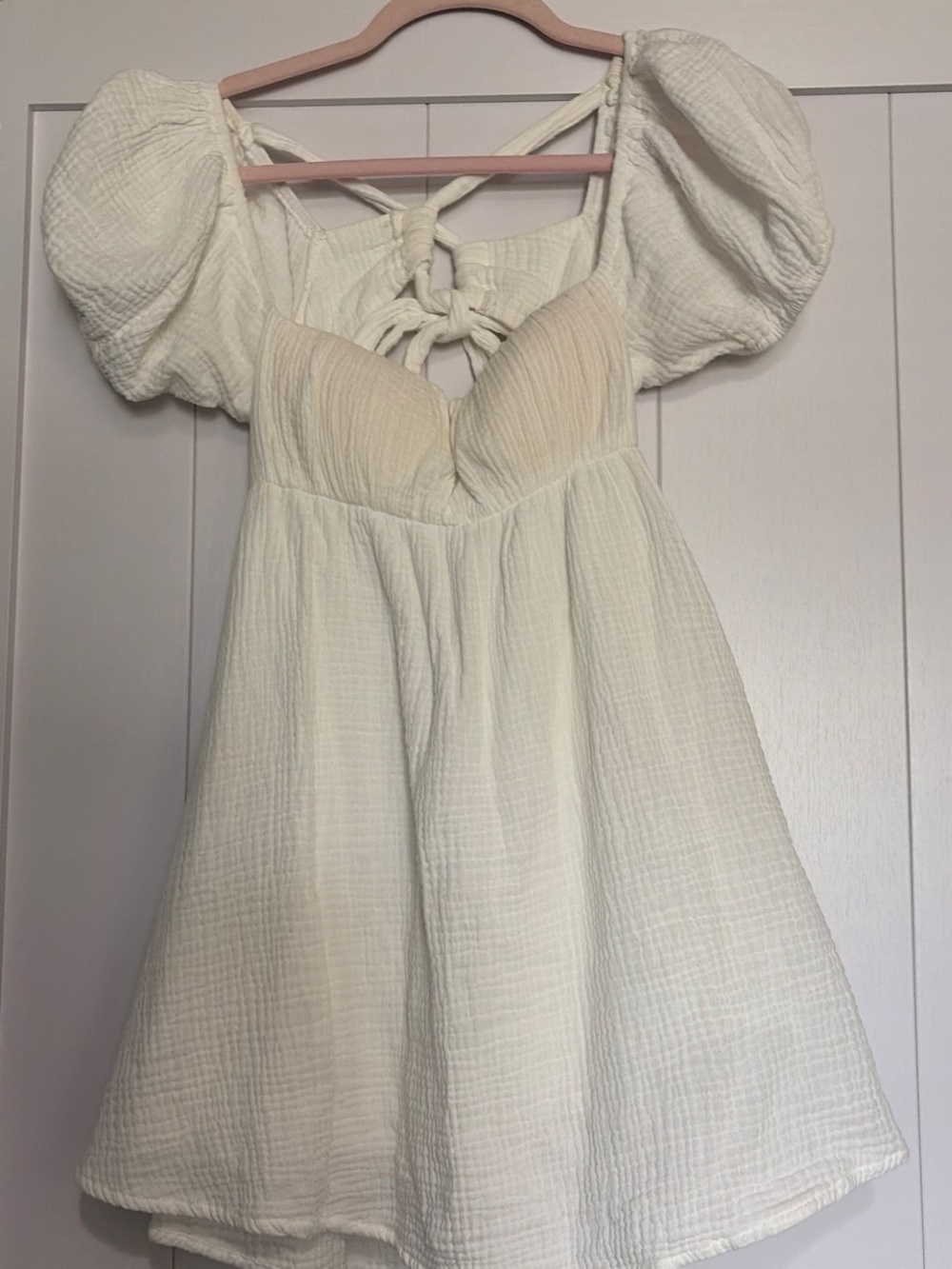Princess Polly Cream Puff-Sleeve Tie-Back Mini Dress